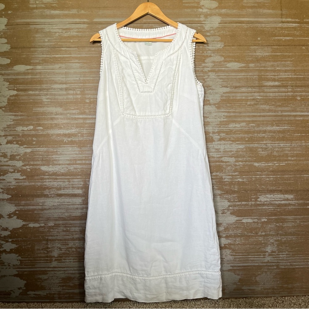 Boden Abigail Dress 100% Linen White Preppy Vacation Boho Womens 10 Long